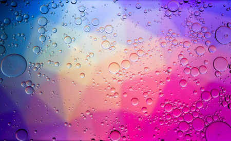 Abstract colorful Background Oil in Water surface Foam of Soap with Bubbles macro shot close-up.Image of oil drop on water for modern and creation design background.の写真素材