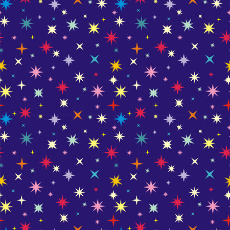 Seamless pattern with colorful stars on dark blue background. Vector illustration.のイラスト素材