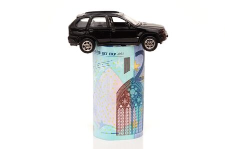concept of car services with car on banknoteの写真素材