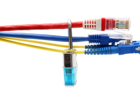 Internet security  concept with padlock and network cables