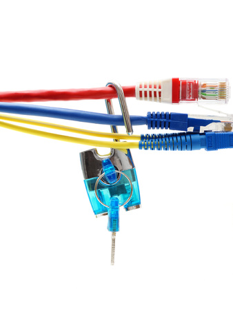 Internet security  concept with padlock and network cablesの写真素材