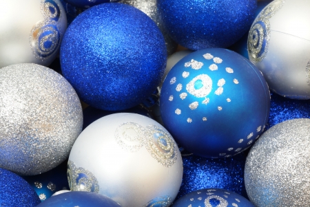 blue and silver christmas ballsの写真素材