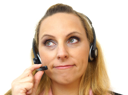 Smiling woman with headphones isolatedの写真素材