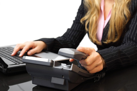 customer service concept businesswoman is answering the phoneの写真素材