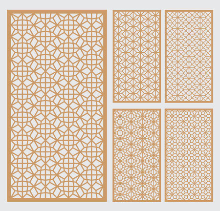 Set of templates for laser cutting. Geometric pattern. Laser cut panel. Vector illustration.のイラスト素材