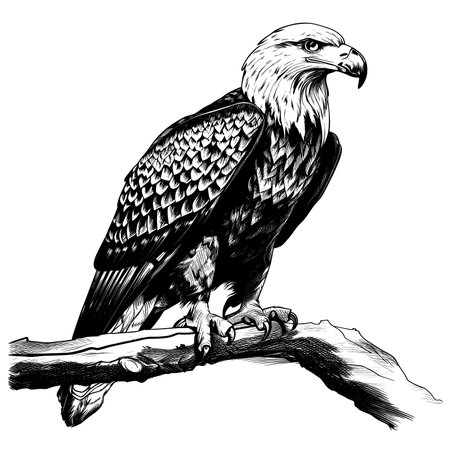 eagle sitting on a branch, sketch vector graphics monochrome illustrationのイラスト素材