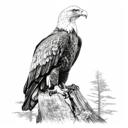 bald eagle on a tree stump, sketch vector graphics monochrome illustrationのイラスト素材