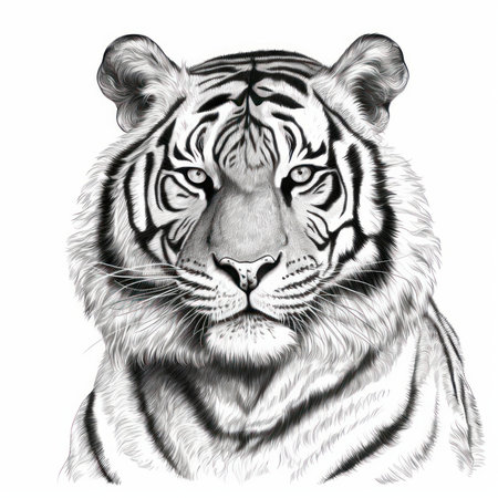 Tiger portrait. Hand drawn vector illustration. Black and white.の素材