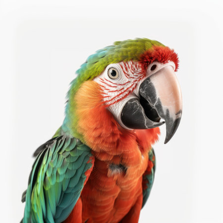 Portrait of a colorful macaw, isolated on white background.の素材