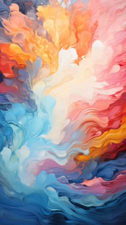 Colorful abstract painted background. Acrylic colors mixing in water.の素材