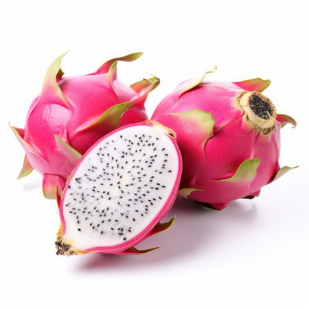 Dragon fruit or pitaya isolated on white background cutout. Healthy food concept.の素材