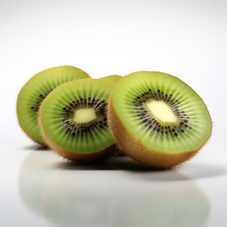 Kiwi fruit isolated on white background with reflection and shadow.の素材