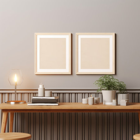 Mock up poster frame in modern interior background, 3d renderの素材