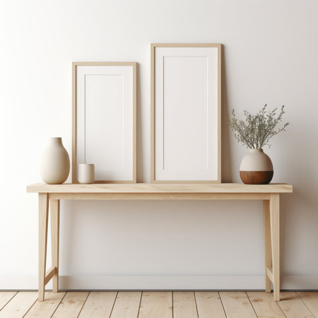 Mock up poster frame in modern interior background, 3d renderの素材