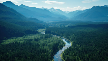 Panoramic view of the river and mountains. Mountain landscape.の素材
