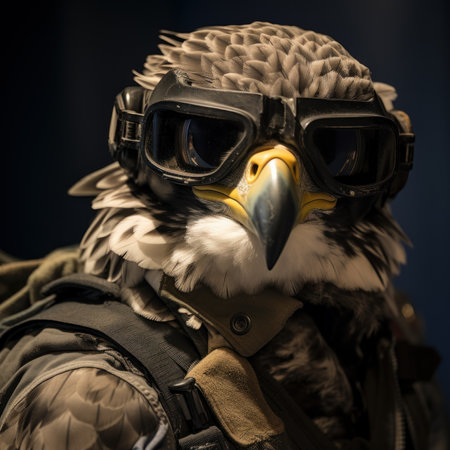 Portrait of a hawk in the aviator's helmet and gogglesの素材