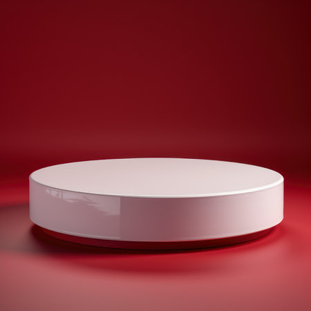 3d rendering of white podium on red background. Product display.の素材