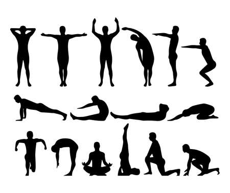 Set vector illustration of black people being gymnastics peace yogaのイラスト素材