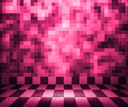 Pink Chessboard Mosaic Room Backgroundの写真素材