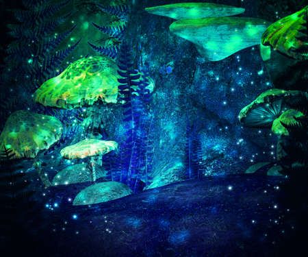 Dark Big Magic Mushrooms Wonderland Backdrop