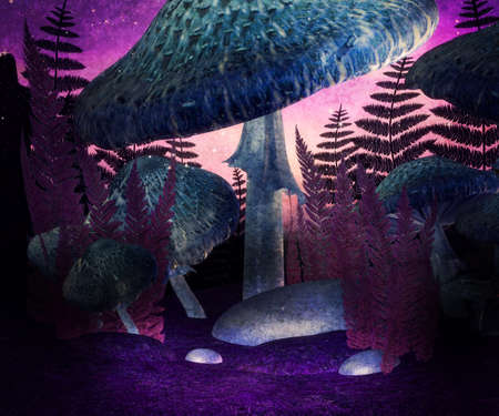 Big Magic Mushrooms Wonderland Backdropの写真素材