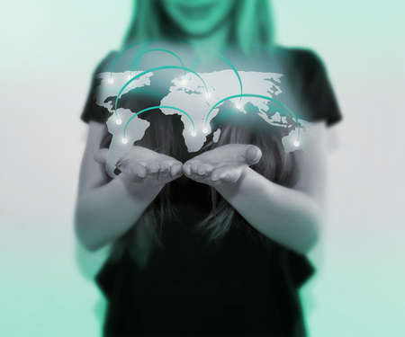 World On Hands Backgroundの写真素材