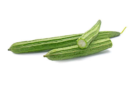 Angled Gourd with Slice Isolated on White Backgroundの写真素材