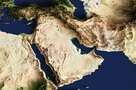 3d illustration of a highly detailed map of the Middle East.の写真素材
