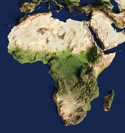 3d illustration of a highly detailed map of Africa.の写真素材