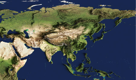 3d illustration of a highly detailed map of Asia.の写真素材