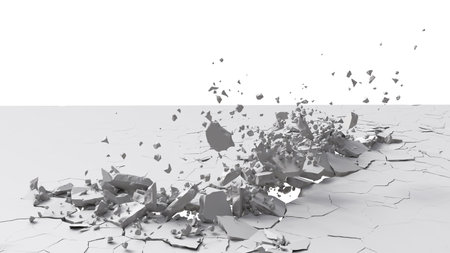 3D illustration of ground destruction on white backdrop with clipping path. 3D render of ground destruction isolated on a white background.の写真素材
