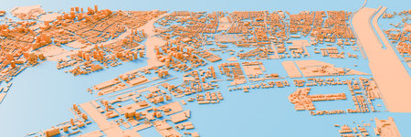 3D render color map of Tokyo cityscape. 3D illustration of an aerial view of Tokyo, Japan.