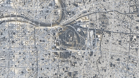 3D render map of Osaka cityscape. 3D illustration of a top view of Osaka, Japan.の写真素材