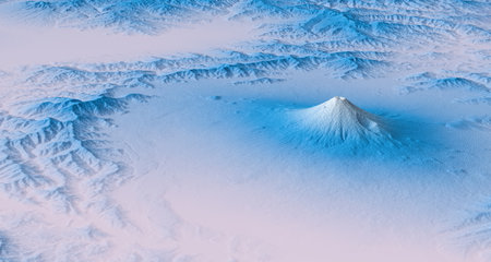 3D relief map of Mount Fuji. 3D illustration of an aerial view of Mount Fuji, Japan.