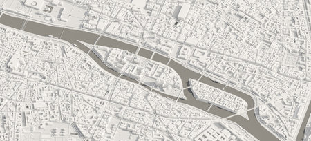 3D render map of Paris cityscape. 3D illustration of an aerial view of Paris, France.の写真素材