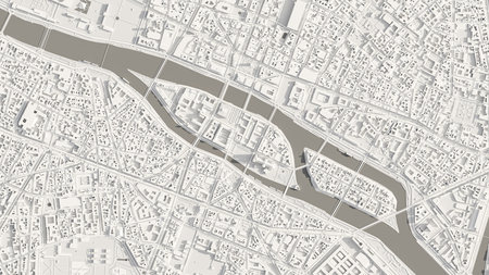 3D render map of Paris cityscape. 3D illustration of a top view of Paris, France.の写真素材
