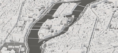 3D render map of Paris cityscape. 3D illustration of an aerial view of Paris, France.の写真素材
