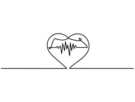 Continuous line drawing of heart heartbeat. heart heartbeat curve on Black and white background.のイラスト素材
