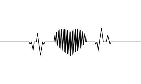 Continuous line drawing of heart heartbeat. heart heartbeat curve on Black and white background.のイラスト素材