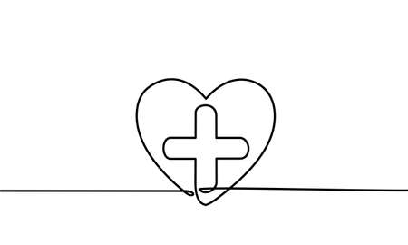 Continuous line drawing of heart heartbeat. heart heartbeat curve on Black and white background.のイラスト素材