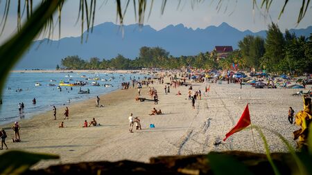 Beach scenery in Langkawi with mountains in the backgroundの写真素材