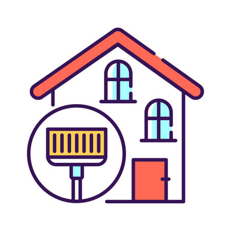 Home disinfection line color icon. Virus protection. Cleaning service. Outline pictogram for web page, mobile app, promo.のイラスト素材