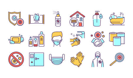 Hygiene color line icons set. Virus protection. Pictograms for web page, mobile app, promo.のイラスト素材