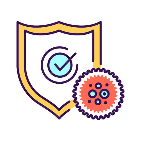 Medical prevention human germ black line icon. Shield protects against bacteria. Immune system. Healthcare. Pictogram for web page, mobile app, promo. UI UX GUI design element.のイラスト素材