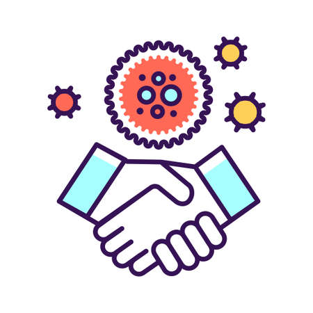 COVID-19 transmitted through handshake color line icon. Healthcare. Pictogram for web page, mobile app, promo. UI UX GUI design element.のイラスト素材