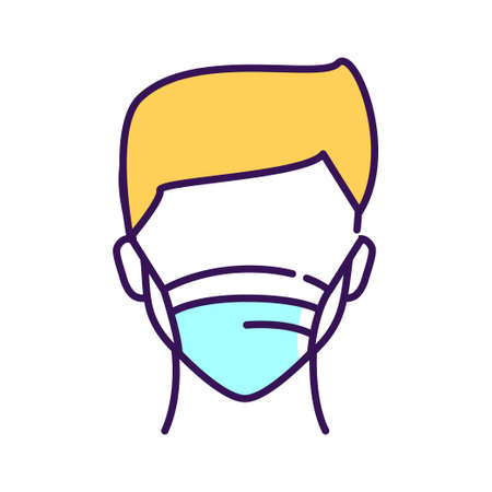 Faceless man in breathing medical respiratory mask color line icon. Health care. Flu, virus, epidemic prevention. Pictogram for web page, mobile app, promo.のイラスト素材
