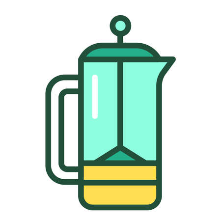 Reusable metal french press coffee and tea line color icon. Zero waste lifestyle. Outline pictogram for web page, mobile app, promo.のイラスト素材