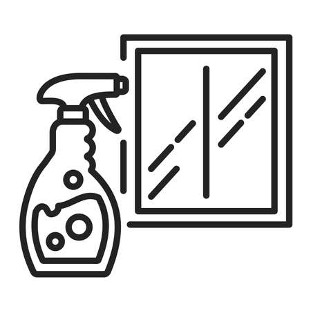 Detergent and window black line icon. Wash a window. Cleaning service. Sign for web page, mobile app, banner.のイラスト素材