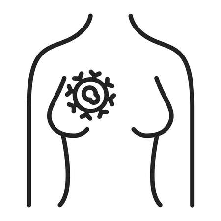 Breast cancer black line icon. Female disease. Oncology. Isolated vector element. Outline pictogram for web page, mobile app, promo.のイラスト素材