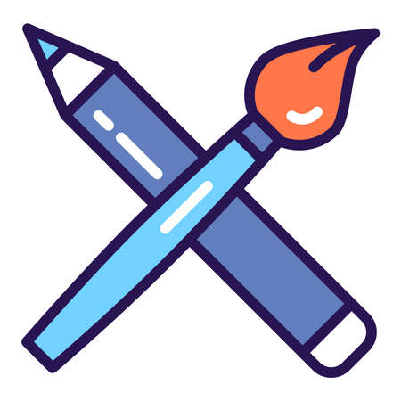 Brush and pencil color line icon. School supplies. Stationery tools. Isolated vector element.のイラスト素材